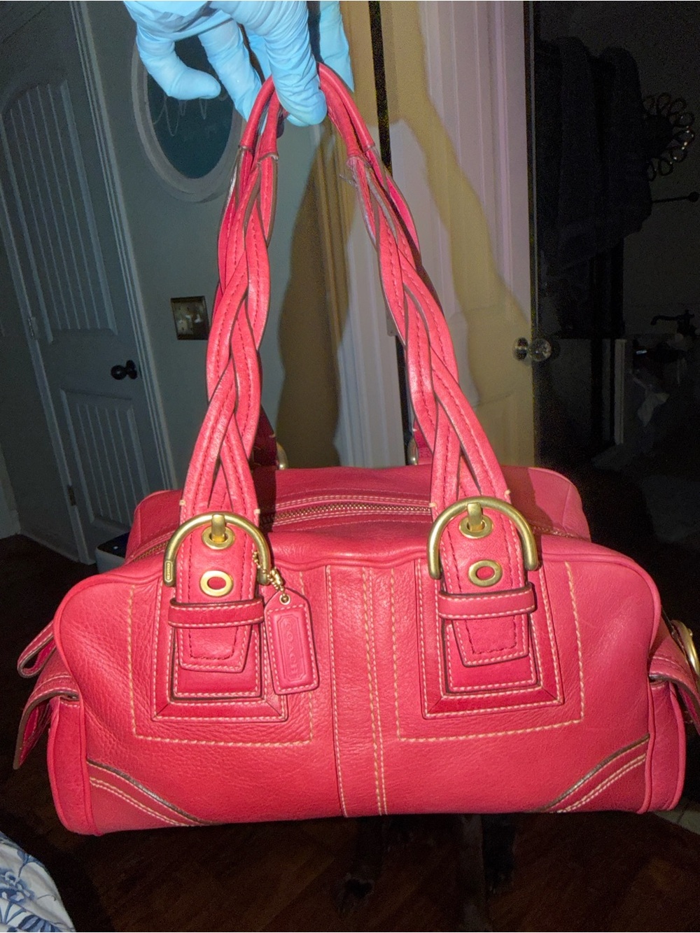 Coach Mia Satchel Women Medium Pink Pebbled Leather Braided Handle 10048
